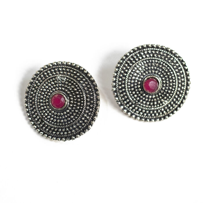 BIBBO GS Red Disc Stud Earrings, E60 BIBBO GS Red Disc Stud Earrings, E60