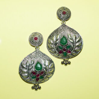 BIBBO Ethnic Green & Red Dangler Earrings, GS E64