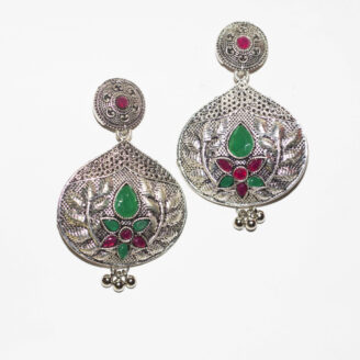 BIBBO GS Ethnic Green & Red Dangler Earrings, E64